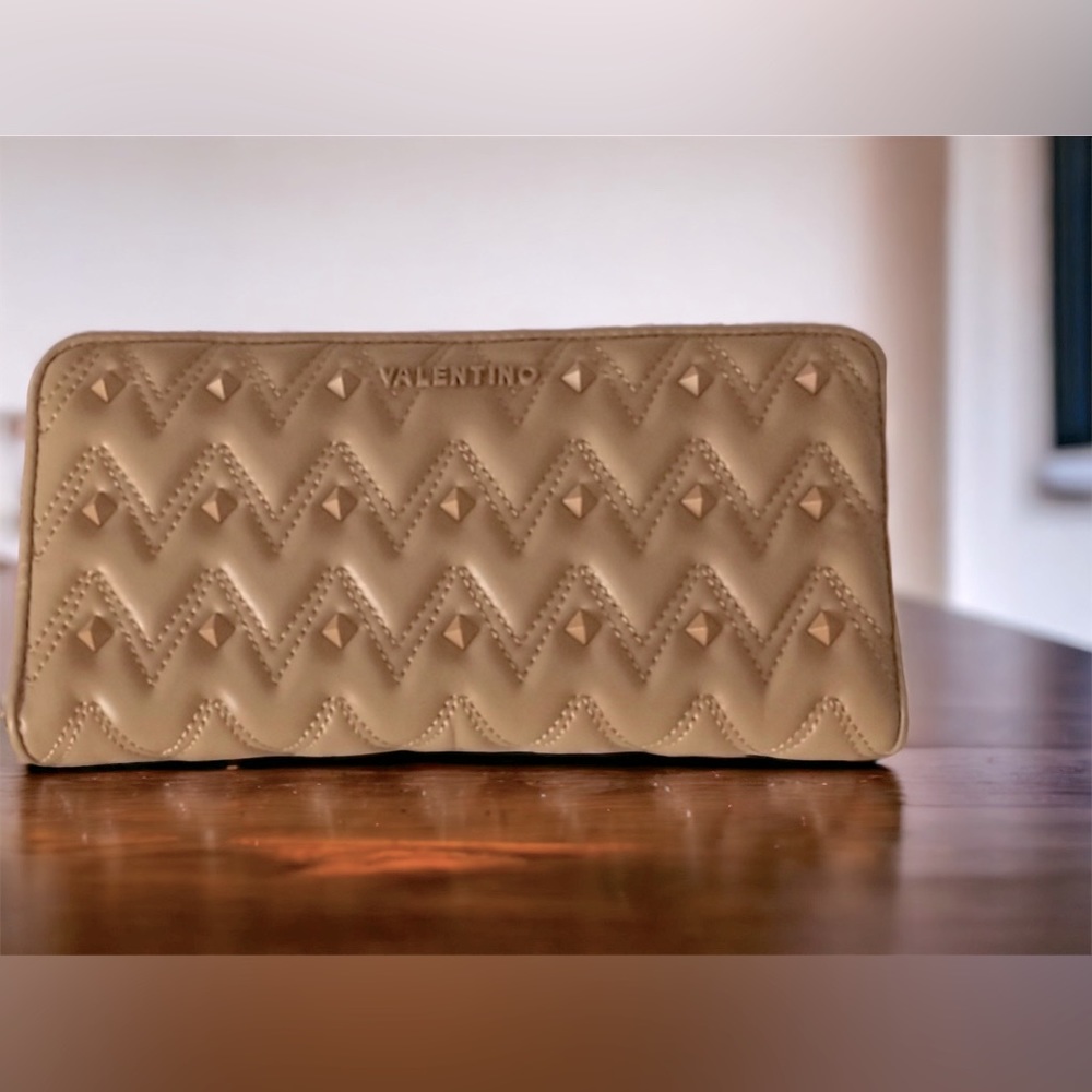 Valentino Tan Studded Zip Around Wallet BRAND NEW